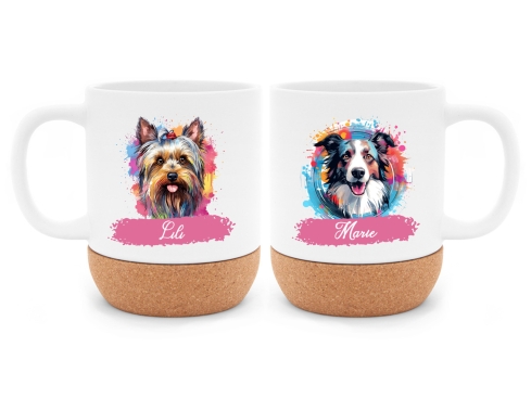 Hunde Duo Tasse - individuelle Tasse mit Korkboden