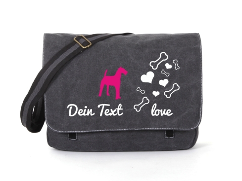 Airedale Canvas Tasche schwarz Bones & Hearts