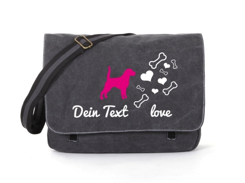 Beagle Canvas Tasche schwarz Bones & Hearts