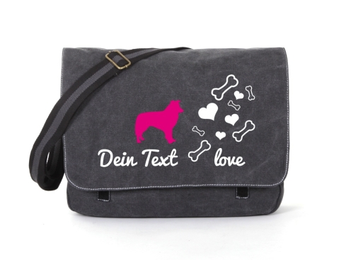 Border Collie Canvas Tasche schwarz Bones & Hearts