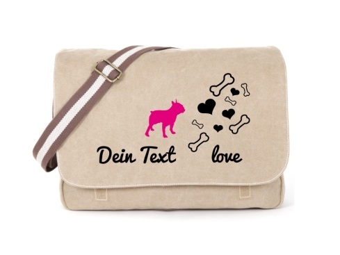 Bulldogge Canvas Tasche sahara Bones & Hearts