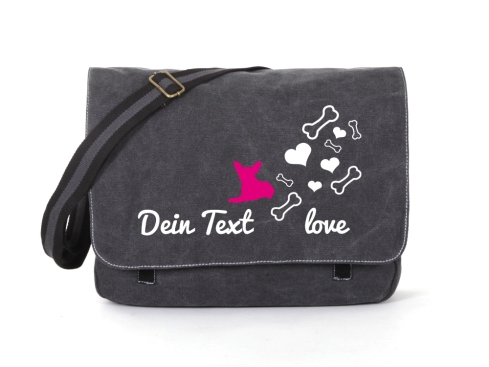 Chihuahua Canvas Tasche schwarz Bones & Hearts