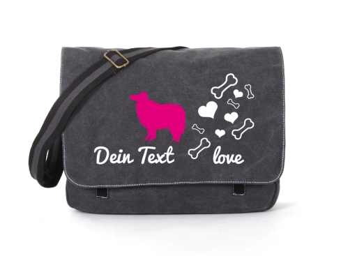 Collie Canvas Tasche schwarz Bones & Hearts