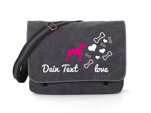 Dobermann Canvas Tasche schwarz Bones & Hearts