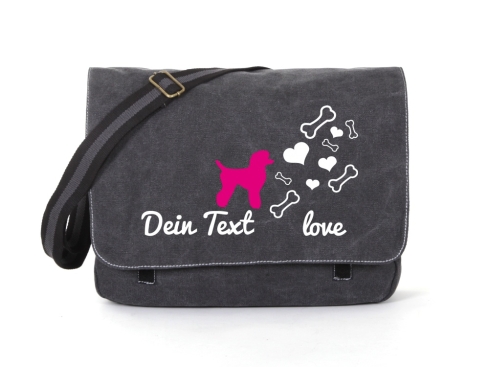 Pudel Canvas Tasche schwarz Bones & Hearts