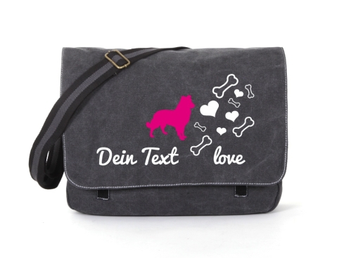 Sheepdog Canvas Tasche schwarz Bones & Hearts