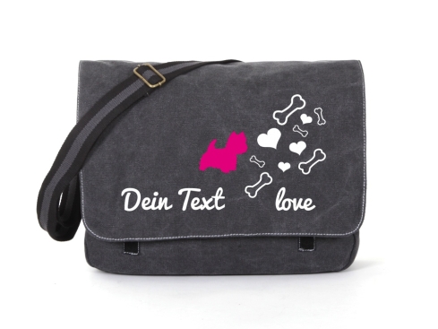 Westhigland Terrier Canvas Tasche schwarz Bones & Hearts