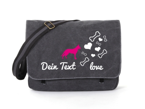 Wolfshund Canvas Tasche schwarz Bones & Hearts