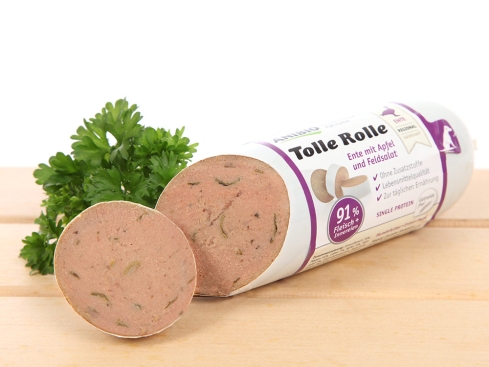 Anibio Hundefutter Tolle Rolle Ente mit Apfel und Feldsalat