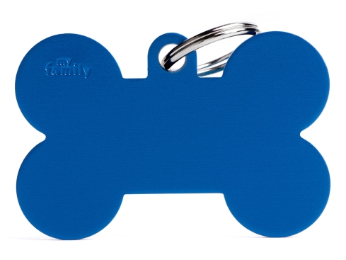 Hundemarke XL Knochen Alu blau mit Gravur