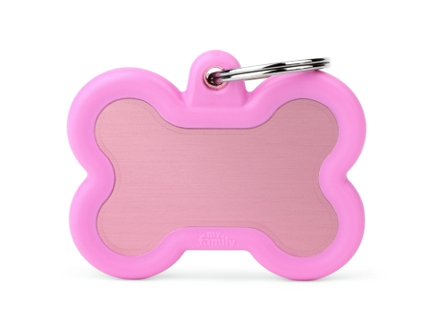 Hundemarke Knochen Alu schwarz/pink gummiert mit Gravur