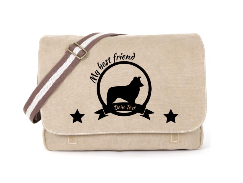 Border Collie Canvas Tasche sahara 1