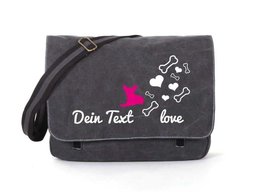 Chihuahua Canvas Tasche schwarz Bones & Hearts 1