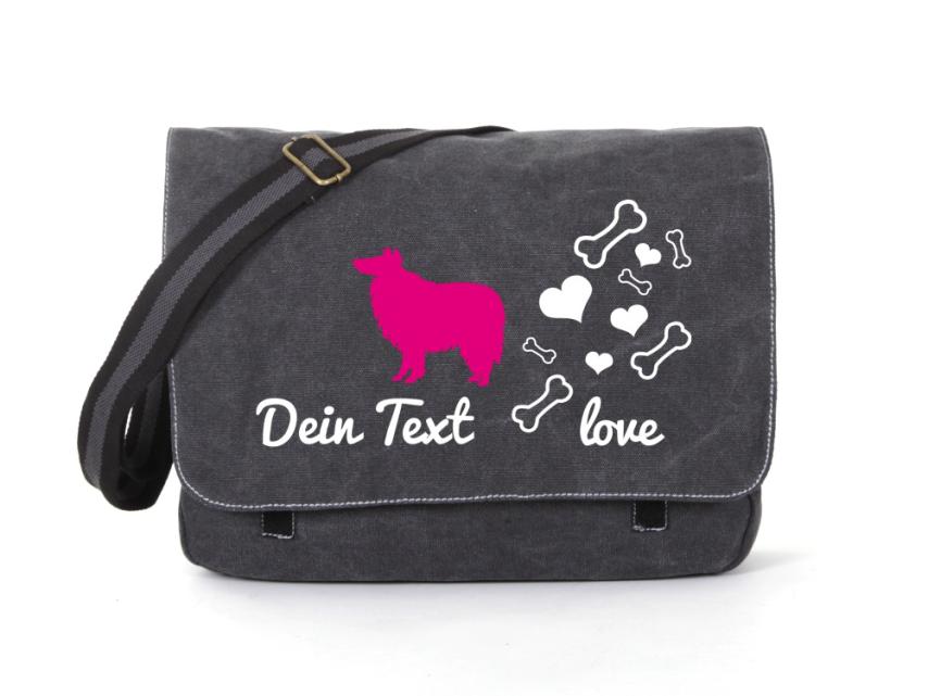 Collie Canvas Tasche schwarz Bones & Hearts 1