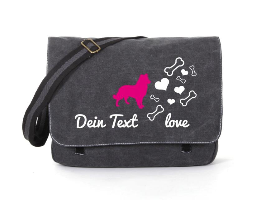 Sheepdog Canvas Tasche schwarz Bones & Hearts 1