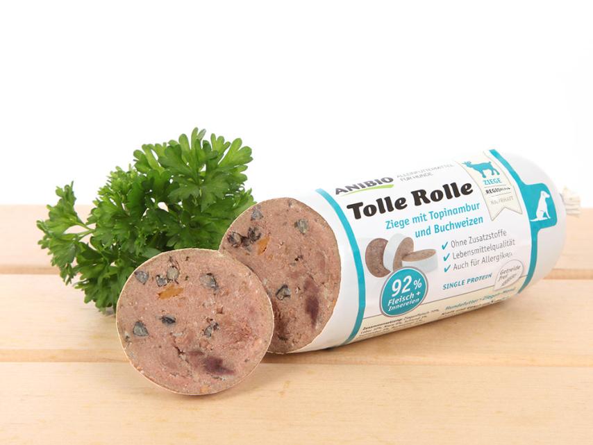 Anibio Hundefutter Tolle Rolle Ziege mit Topinambur und Buchweizen 1