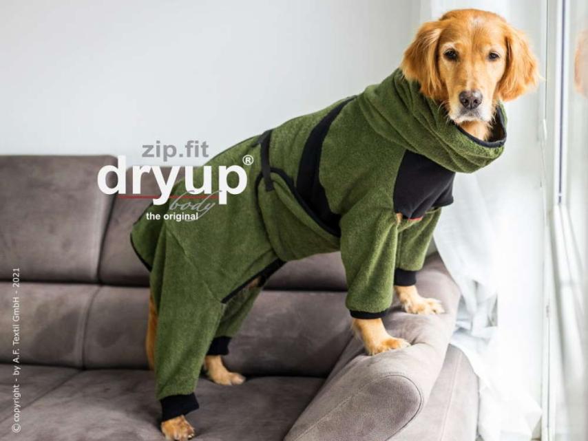 Dryup Body zip.fit Hundebademantel moos 1