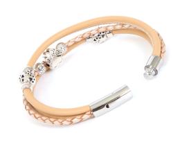 Handgearbeitetes Lederarmband mit Schmuckperlen beige/champagner 2